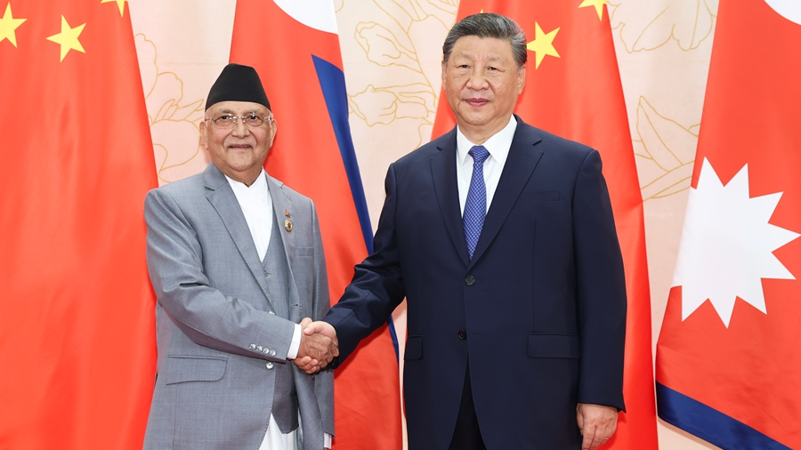 Chinese President Xi Jinping meets Nepali Prime Minister KP Sharma Oli