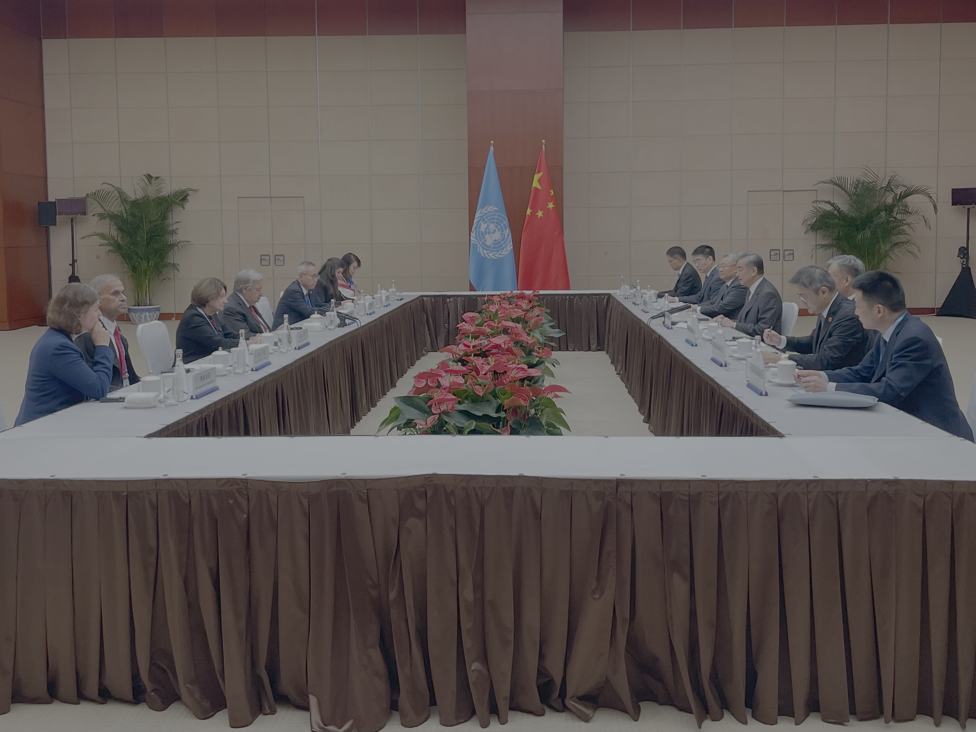 Chinese Foreign Minister Wang Yi, also a member of the Political Bureau of the Communist Party of China Central Committee, meets with United Nations Secretary-General Antonio Guterres in Tianjin, north China, August 30, 2025. /CGTN