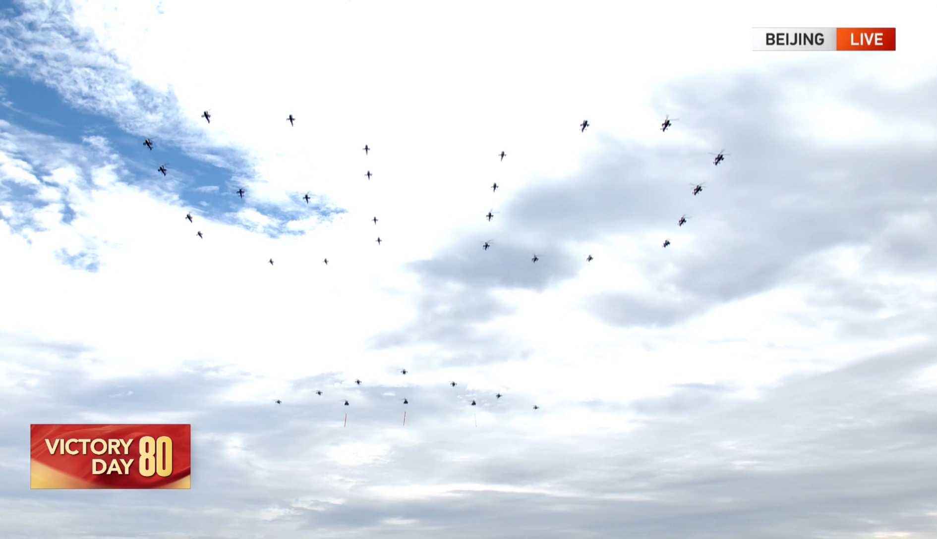 Airborne flag guard echelon signals start of march-past