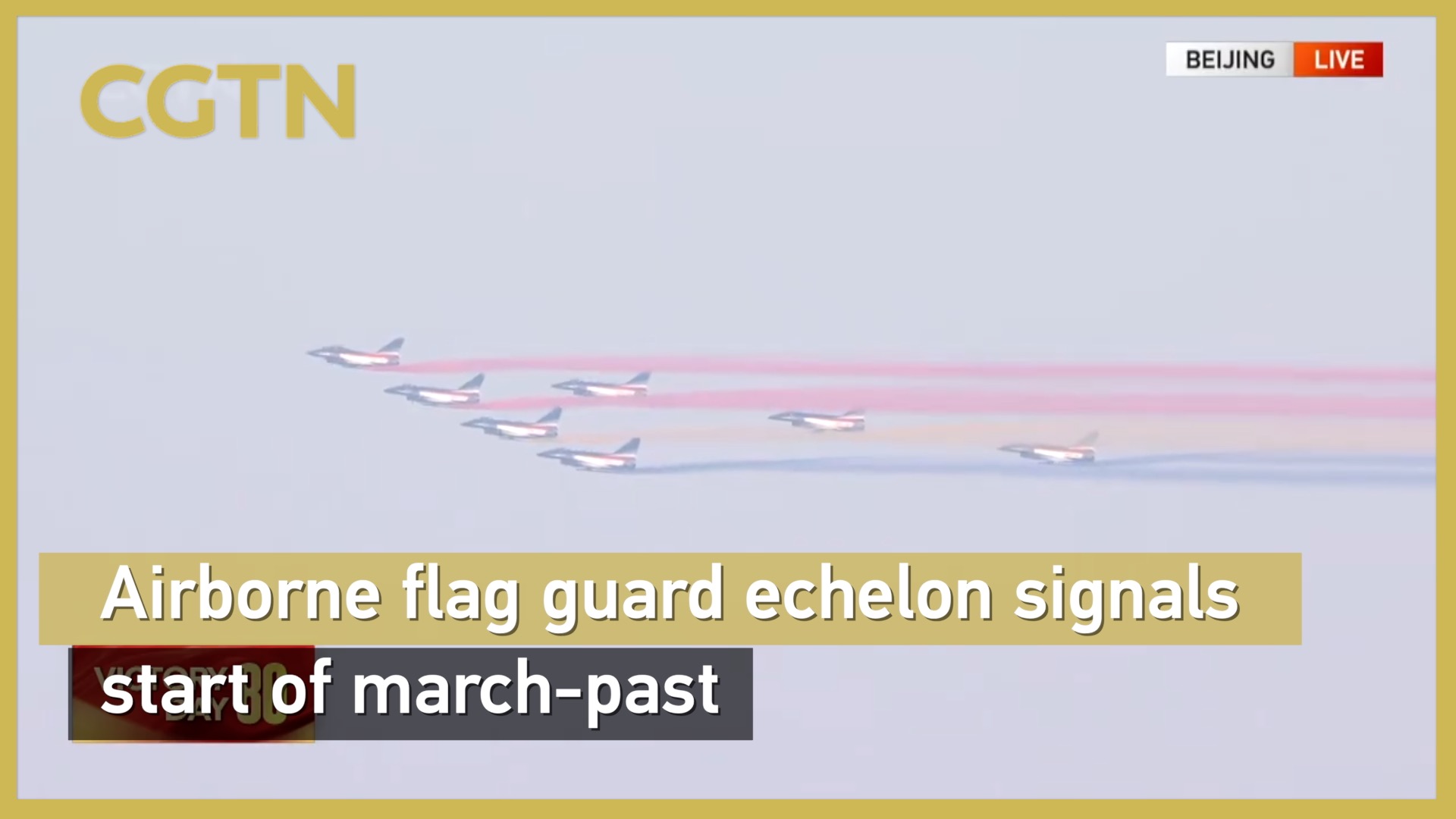 Airborne flag guard echelon signals start of march-past