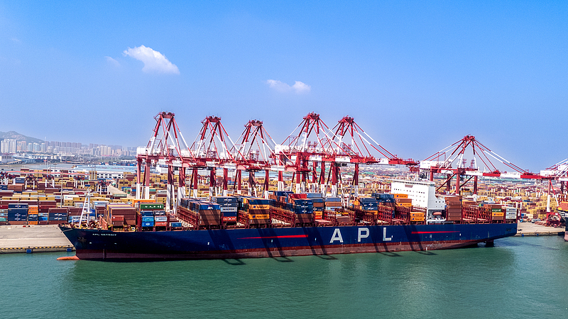 Qingdao container terminal lifting operation, September 2, 2025./CFP