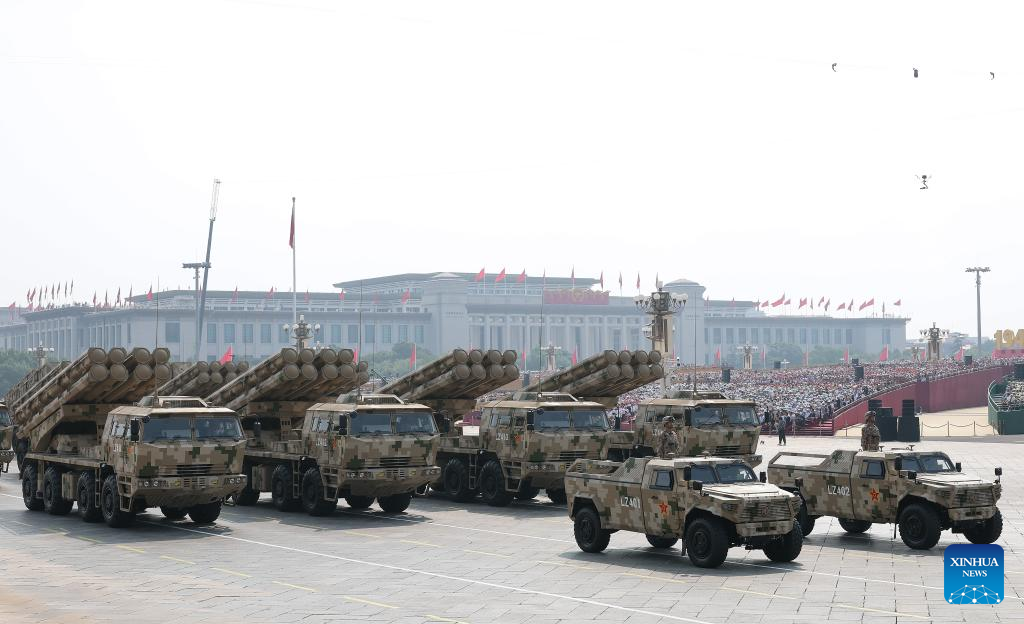 A long-range artillery formation takes part in the military parade, September 3, 2025. /Xinhua