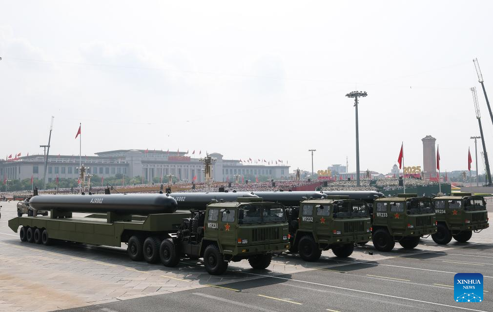 A sea-based unmanned warfare formation takes part in the parade, September 3, 2025. /Xinhua