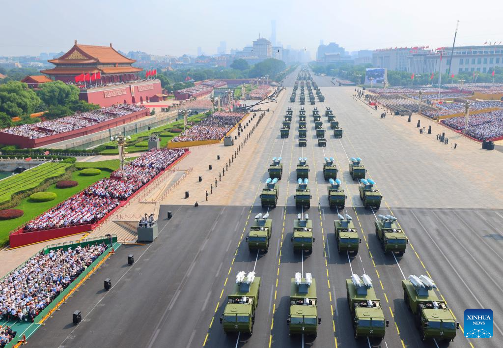 Armament formations attend the military parade, September 3, 2025. /Xinhua