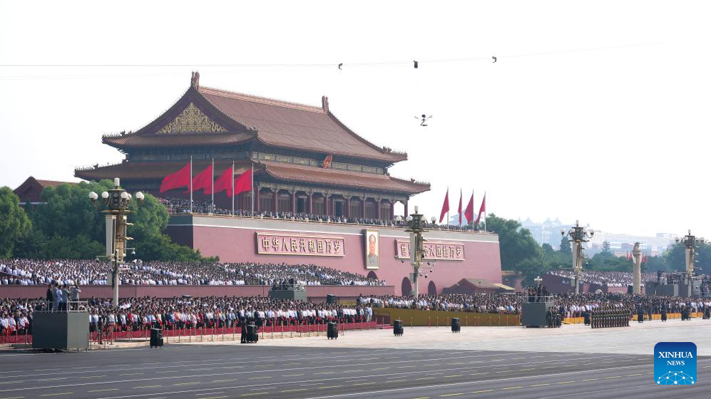 A grand gathering to commemorate the 80th anniversary of the victory in the Chinese People's War of Resistance Against Japanese Aggression and the World Anti-Fascist War is held at Tiananmen Square in Beijing, capital of China, Sept. 3, 2025. /Xinhua