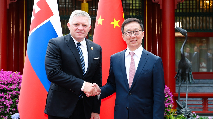 Chinese Vice President Han Zheng (R) meets with Slovak Prime Minister Robert Fico in Beijing, September 4, 2025. /Xinhua