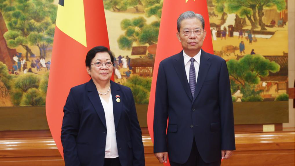 Zhao Leji (R), chairman of the National People's Congress Standing Committee, holds talks with Maria Fernanda Lay, president of the National Parliament of Timor-Leste, in Beijing, China, September 5, 2025. /Xinhua