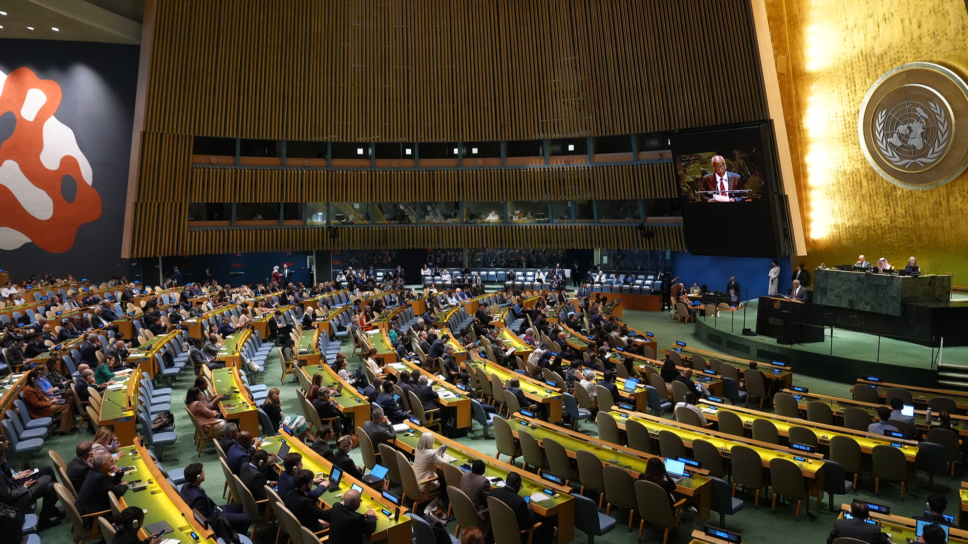Philemon Yang, President of the 79th session of the United Nation General Assembly speaks during the meeting of the UNGA at UN Headquarters in New York City, July 28, 2025. /VCG 