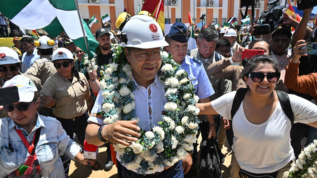 Bolivia's President Luis Arce tours the Chinese funded steel industrial complex 'Mutun' during its inauguration near Puerto Suarez, on the Bolivia-Brazil border, February 24, 2025. /VCG