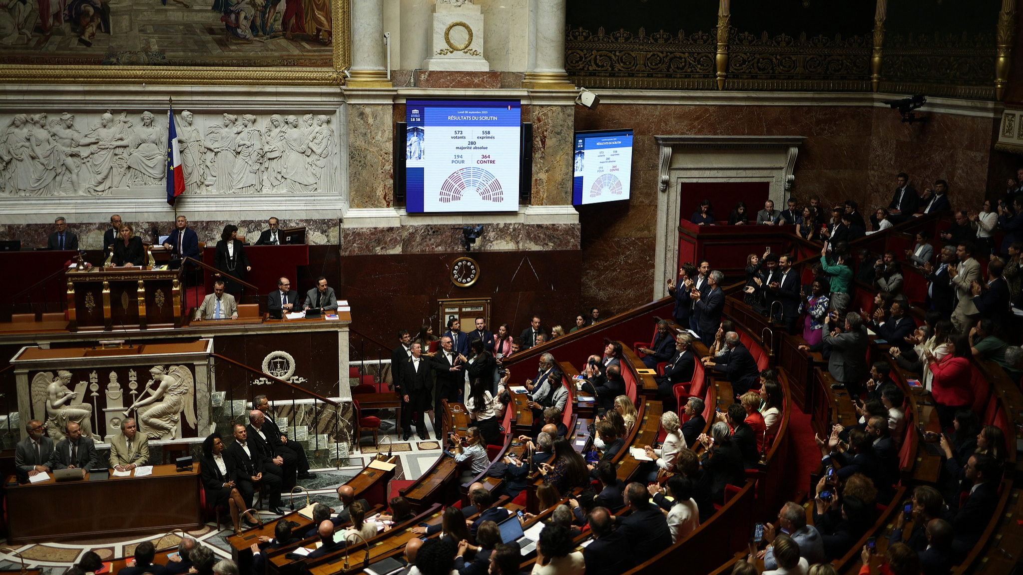French Prime Minister Francois Bayrou loses a confidence vote in the French National Assembly in Paris, France, September 8, 2025. /VCG
