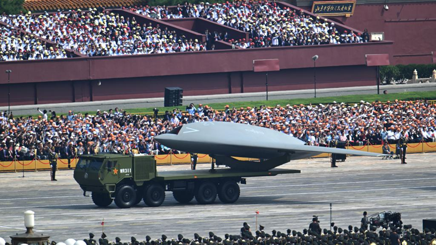An airborne unmanned warfare formation at the military parade in Beijing, China, September 3, 2025. /Xinhua