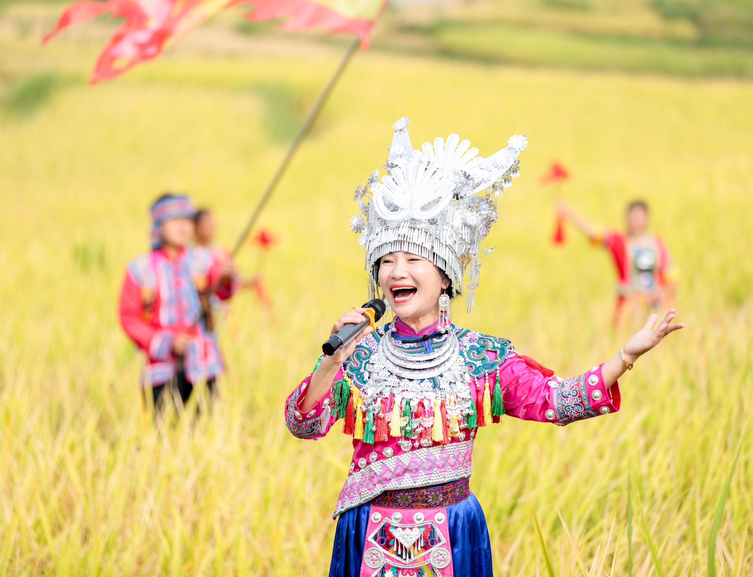 A tribute rice harvest opening ceremony is held in Guojiawan Village, Yuping Dong Autonomous County, Tongren City, southwest China's Guizhou Province on September 6, 2025. /Photo provided to CGTN