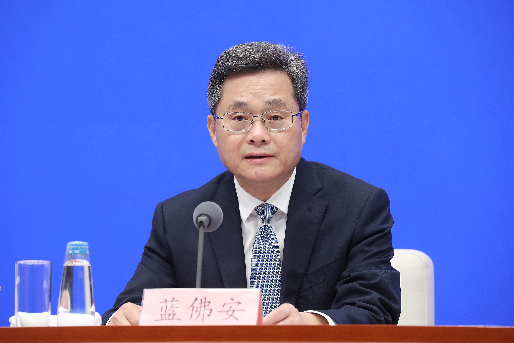 Chinese Finance Minster Lan Fo'an speaks at a press briefing held by the State Council Information Office, Beijing, China, September 12, 2025./VCG