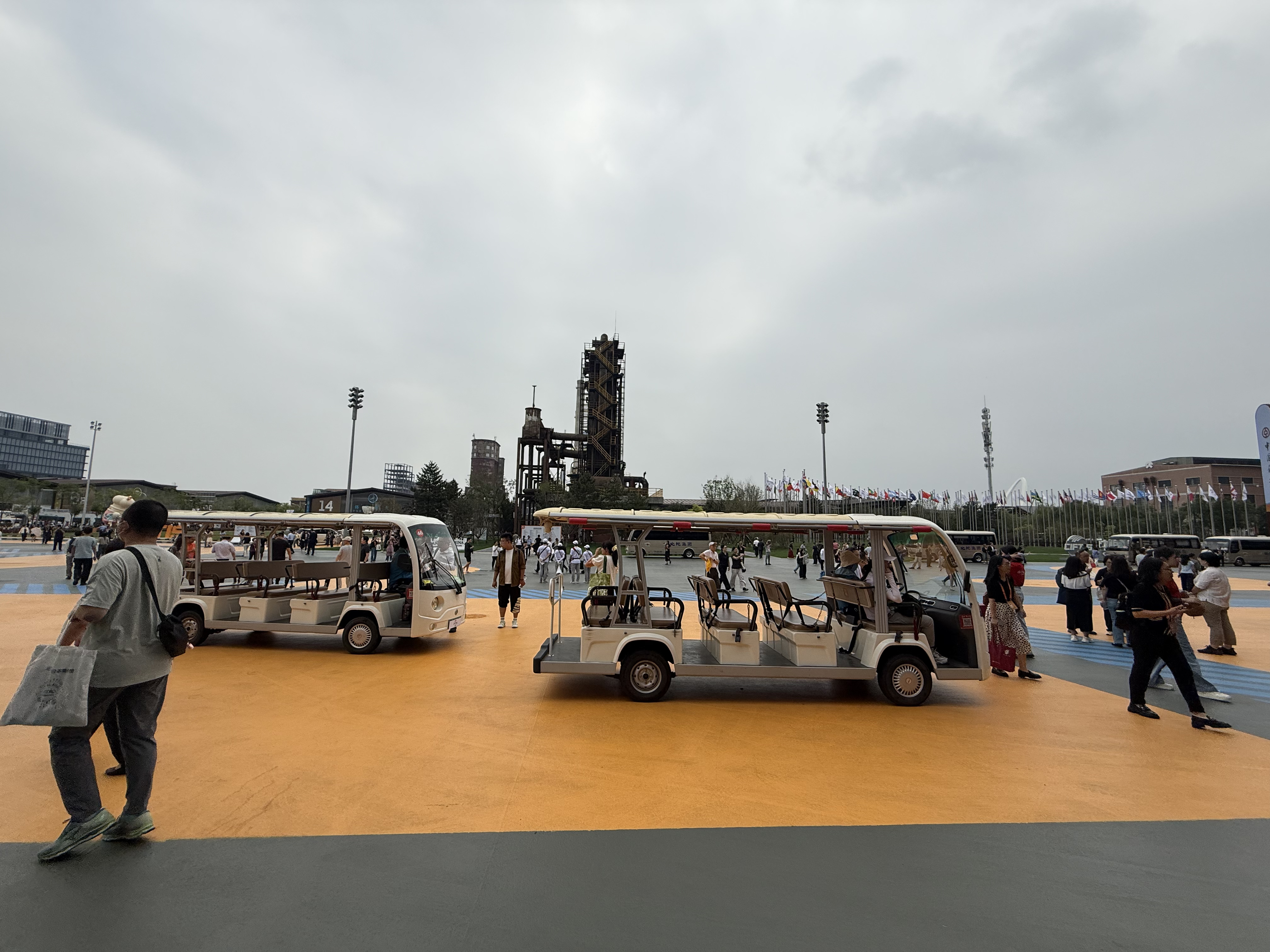 Shuttle buses transporting visitors and participants to various pavilions at CIFTIS 2025, Beijing. /Zaruhi Poghosyan