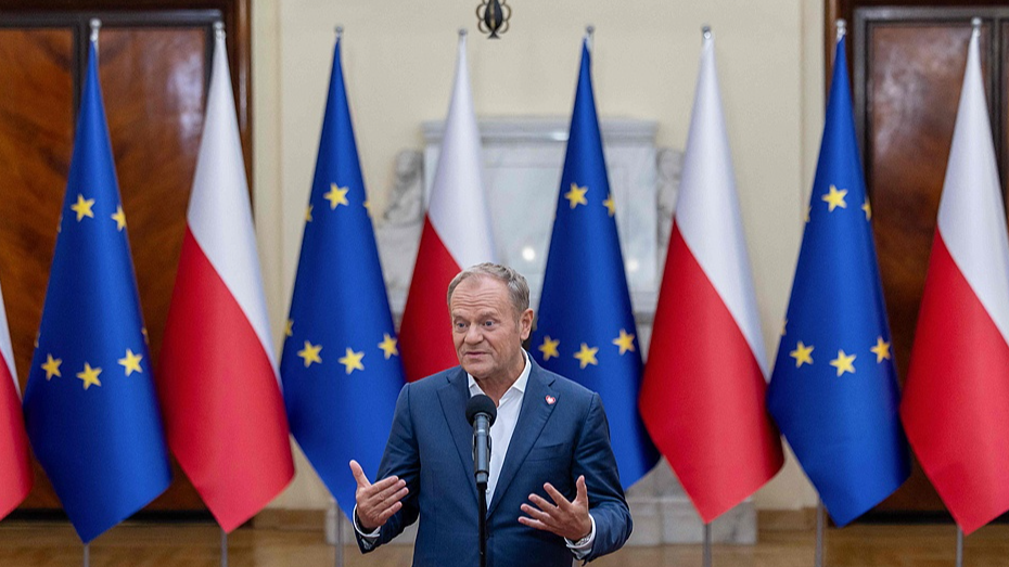 Poland's Prime Ministrer Donald Tusk speaks at the late evening press conference after he attended the National Security Council convened by Poland's President in Warsaw, Poland, September 11, 2025. /VCG