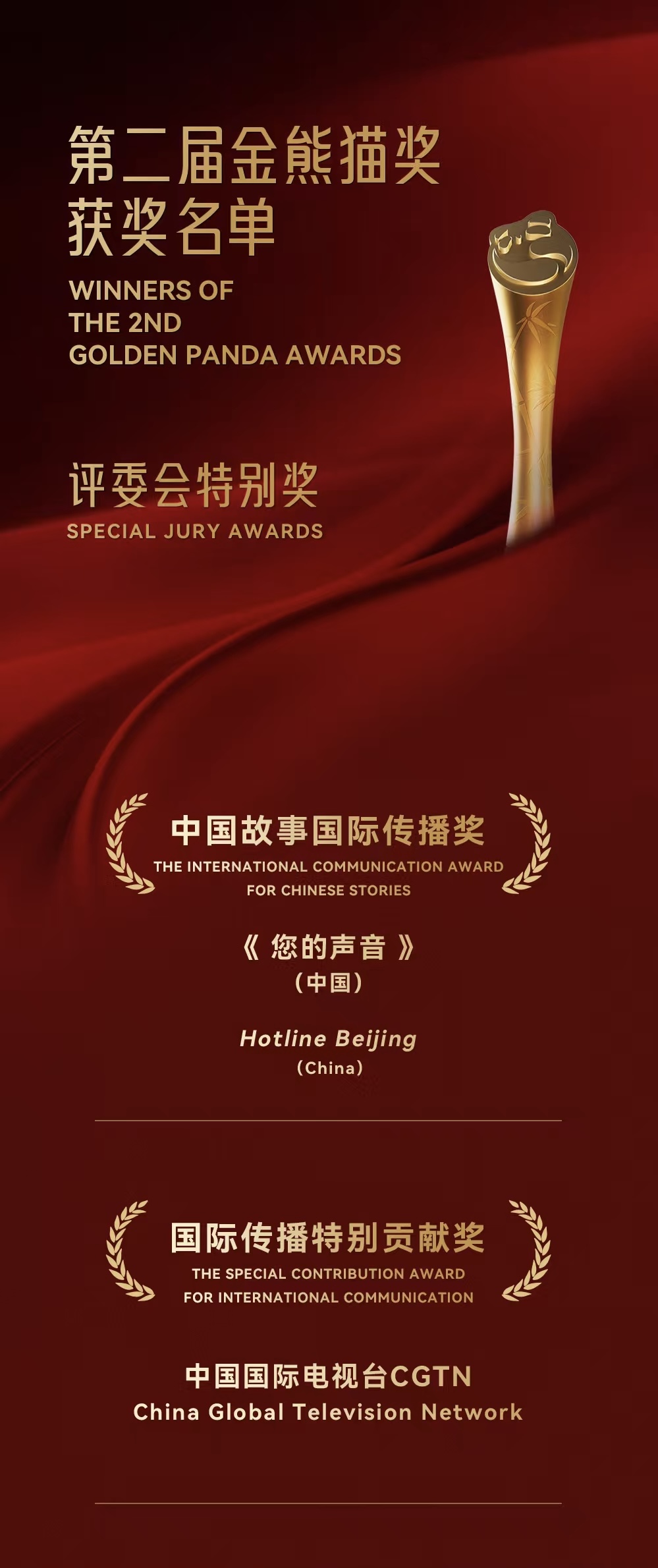 Winners of the Special Jury Awards at the 2025 Golden Panda Awards. /The 2nd Golden Panda Awards