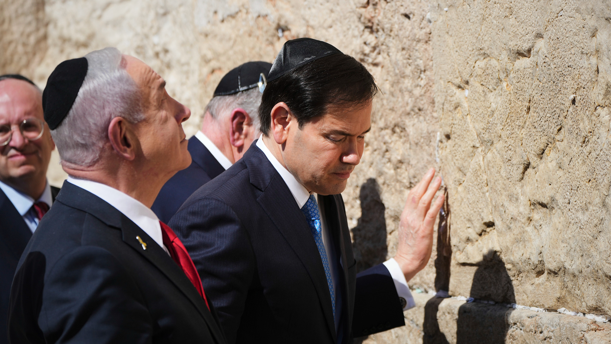 Israeli Prime Minister Benjamin Netanyahu, left, and U.S. Secretary of State Marco Rubio visit the Western Wall in the Old City of Jerusalem, Israel, September 14, 2025. /VCG
