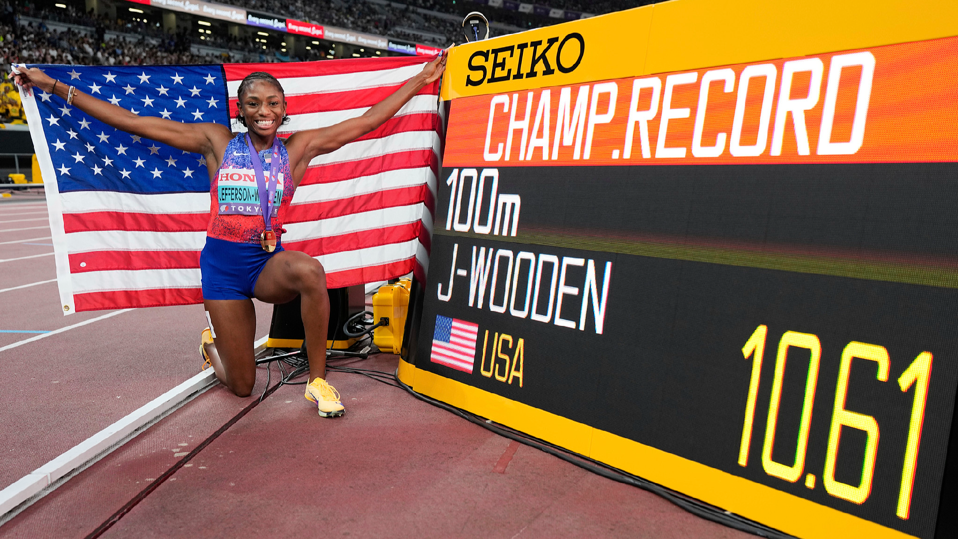 Jefferson-Wooden & Seville win golds at World Athletics Championships