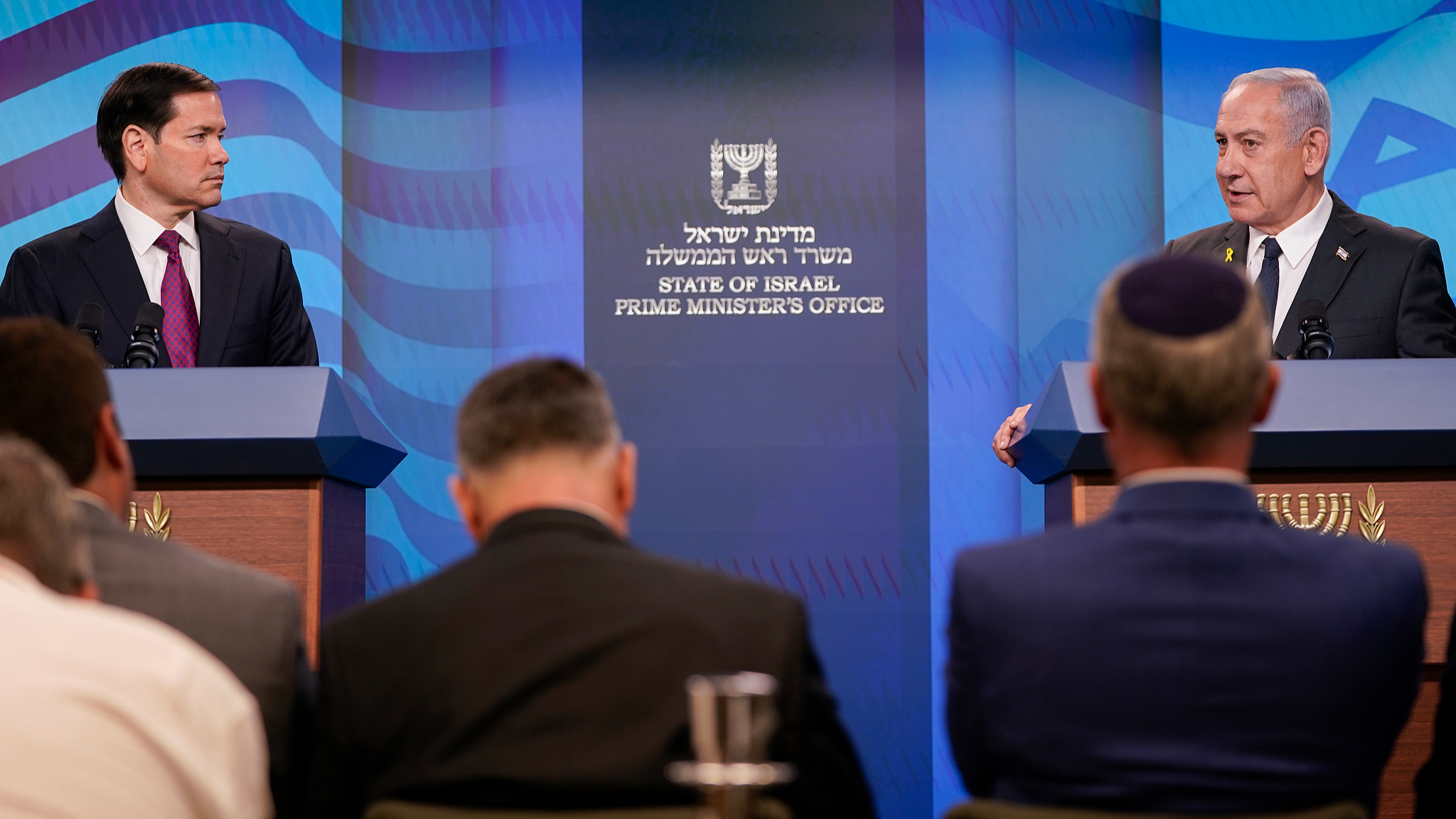 Israeli Prime Minister Benjamin Netanyahu (R) and U.S. Secretary of State Marco Rubio hold a joint press conference at the PM's Office in Jerusalem, Israel, September 15, 2025. /VCG