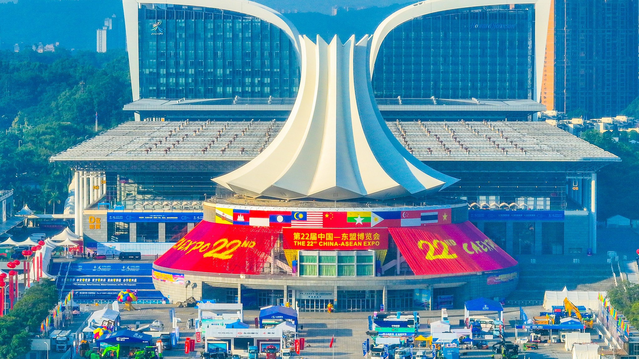 The main building of the 22nd China-ASEAN Expo in Nanning, Guangxi Zhuang Autonomous Region, China, September 15, 2025. /VCG