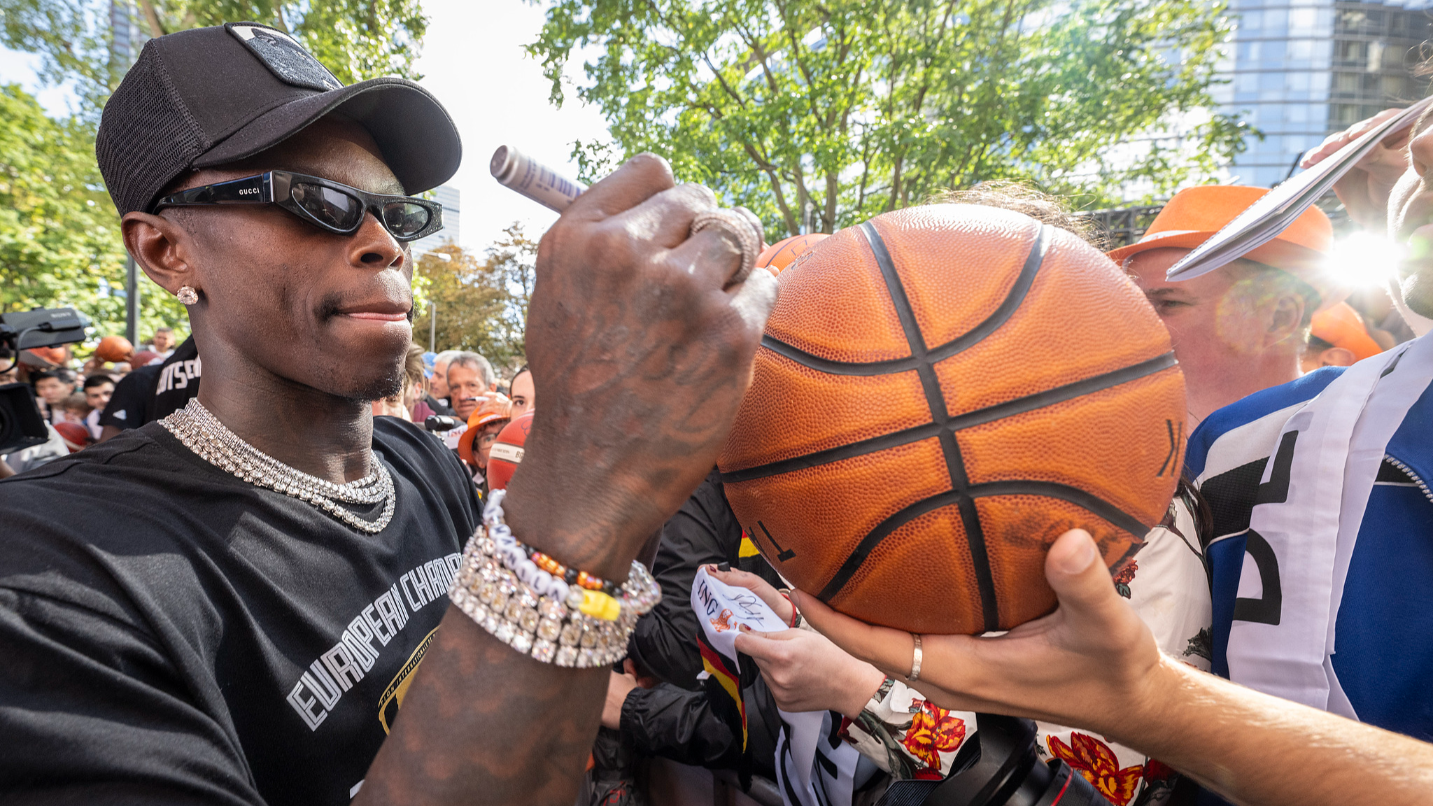 Germany celebrate winning EuroBasket 2025 on Schoder's birthday
