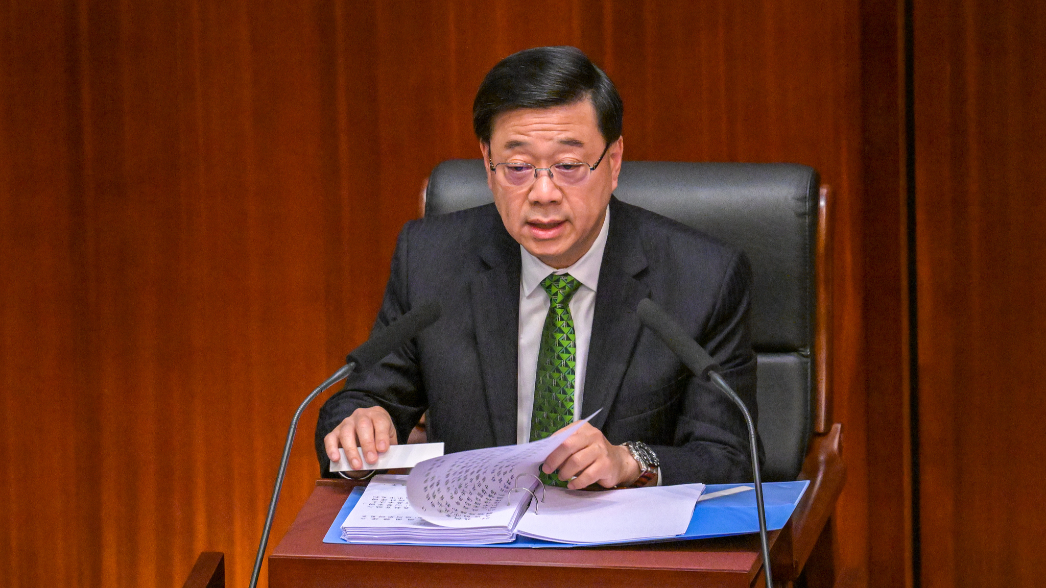 Hong Kong Special Administrative Region Chief Executive John Lee delivers his fourth policy address to the HKSAR Legislative Council in Hong Kong, China, September 17, 2025. /VCG