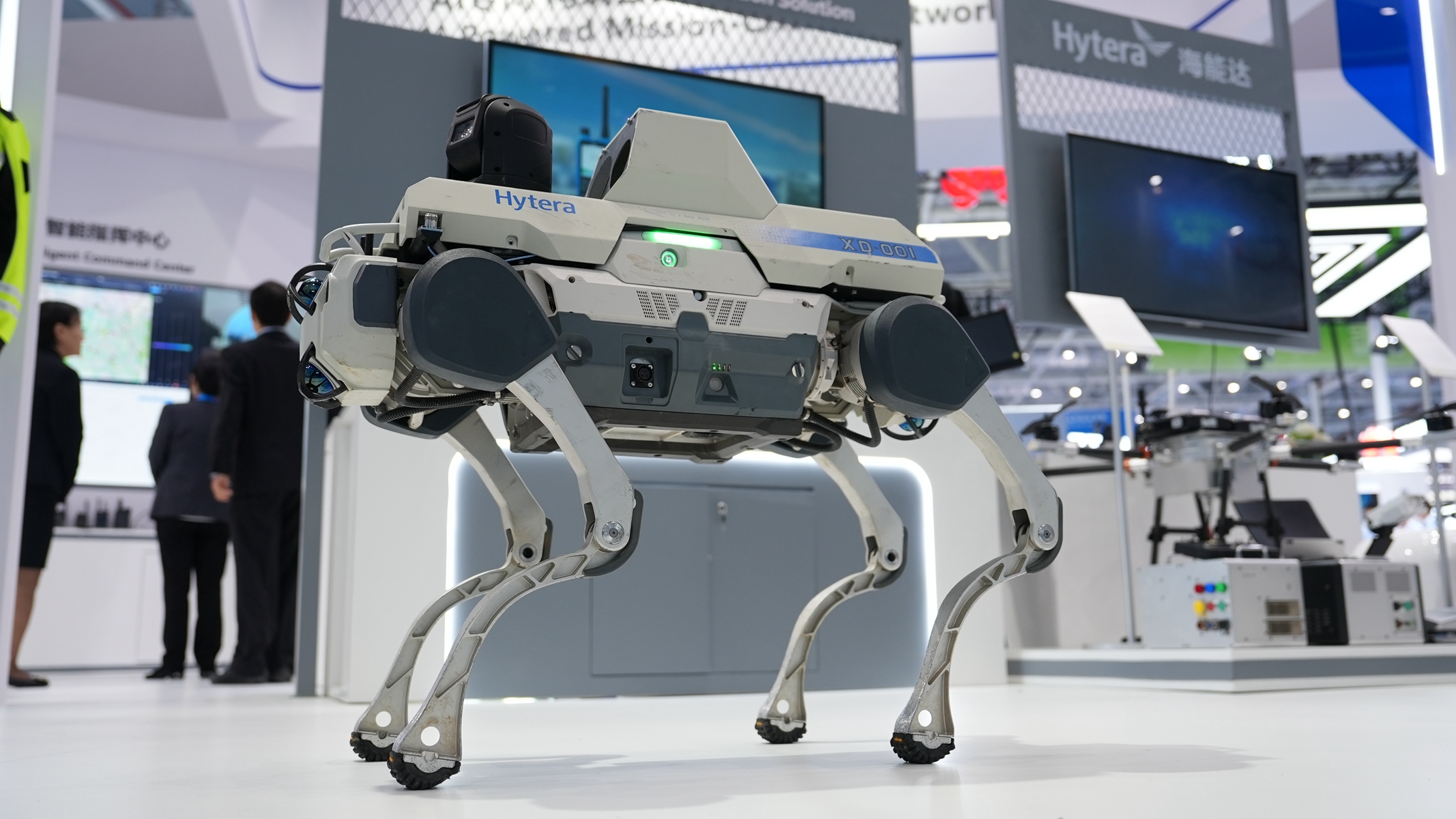 A robotic dog is seen at the 2nd Public Security Technology Expo, Lianyungang, east China's Jiangsu Province, September 17, 2025. Wang Hongjie/CGTN