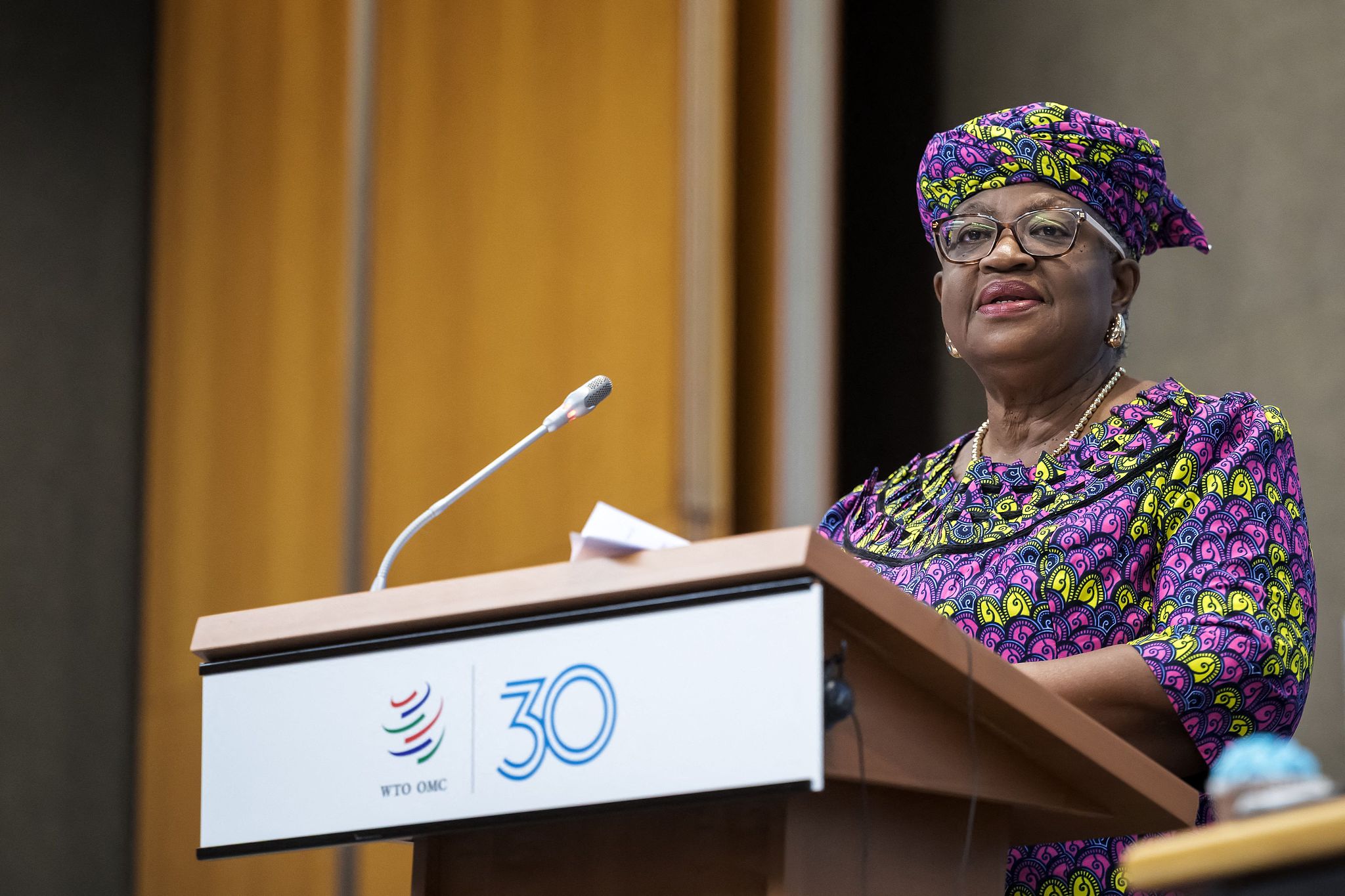 World Trade Organization (WTO) Director-General Ngozi Okonjo-Iweala gives a speech during a ceremony in Geneva, Switzerland, September 15, 2025. /VCG