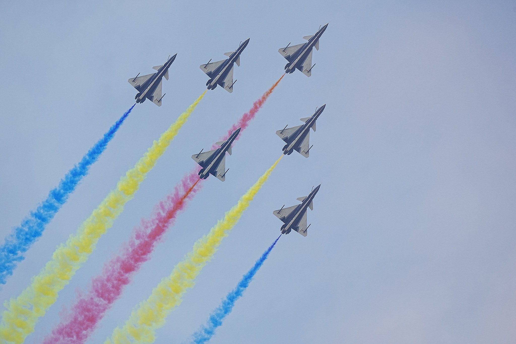 The PLA Air Force's Bayi aerobatic team performs at the Changchun Air Show, Jilin Province, northeast China, September 19, 2025. /VCG