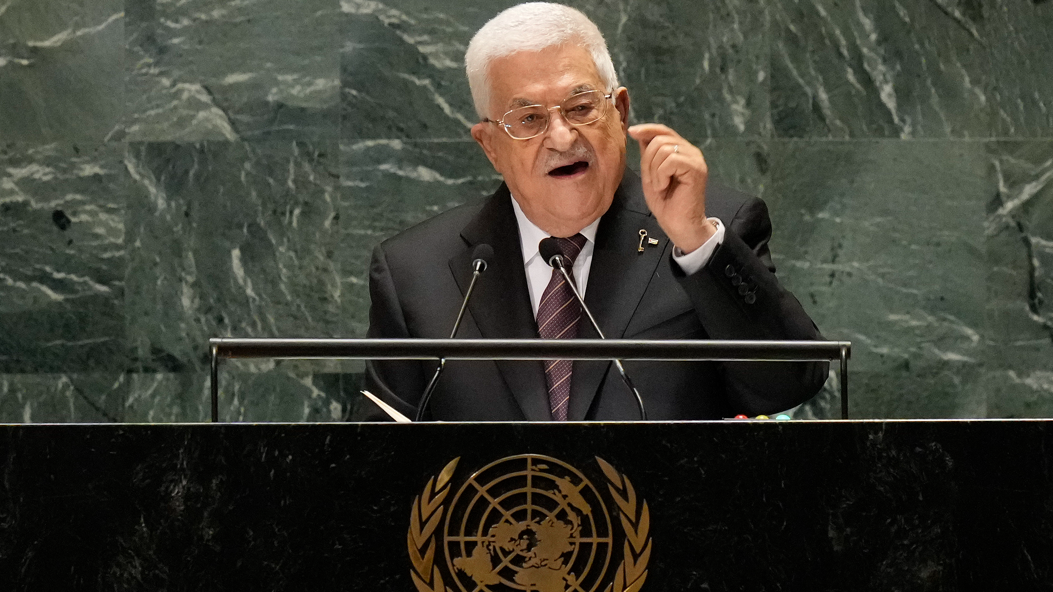 A file photo of Palestinian President Mahmoud Abbas addressing the 79th session of the United Nations General Assembly at UN headquarters in New York, September 26, 2024. /VCG
