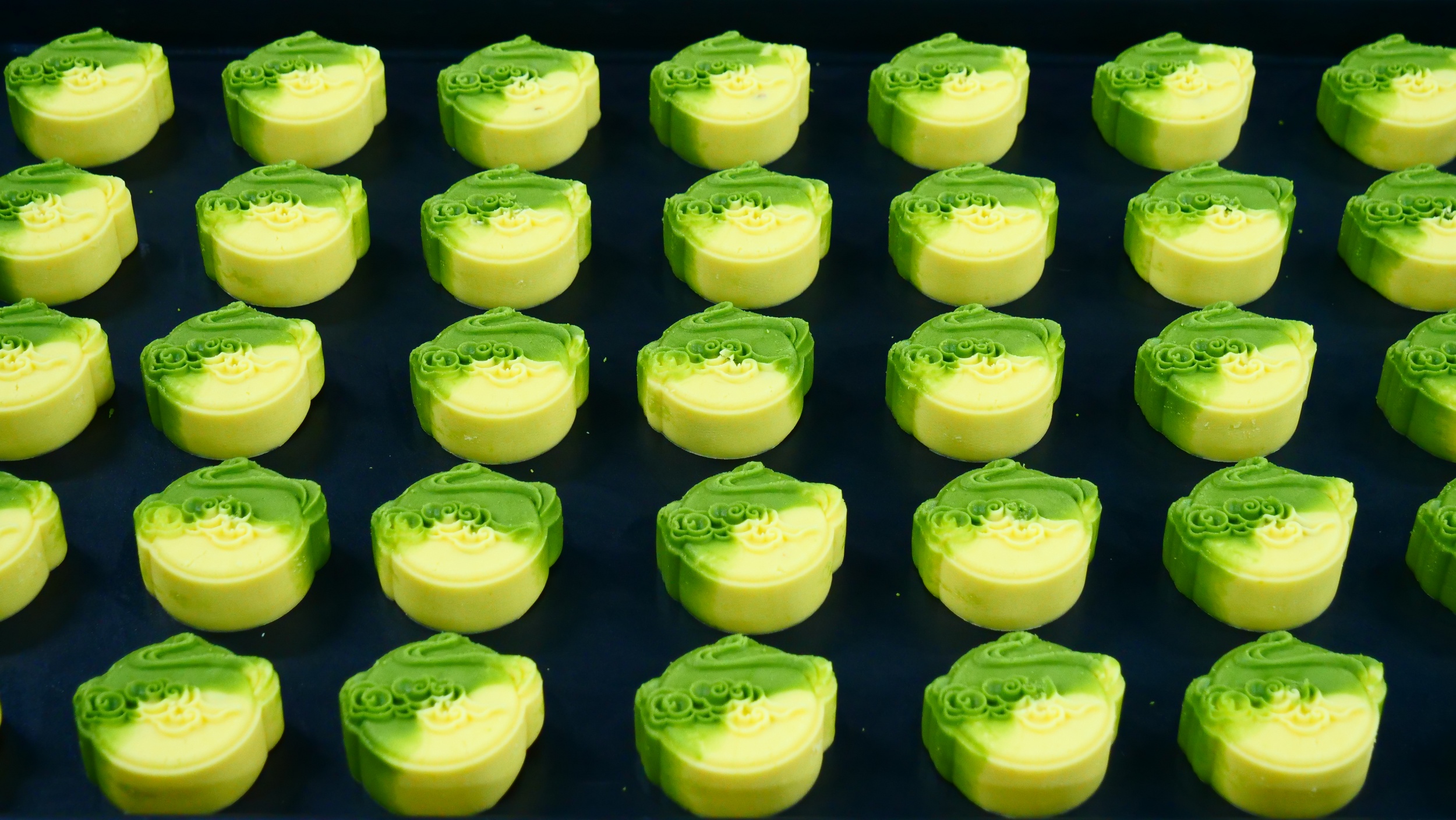 Matcha mooncakes are seen in Jiangkou County, southwest China's Guizhou Province, on September 4, 2025. /Photo provided to CGTN