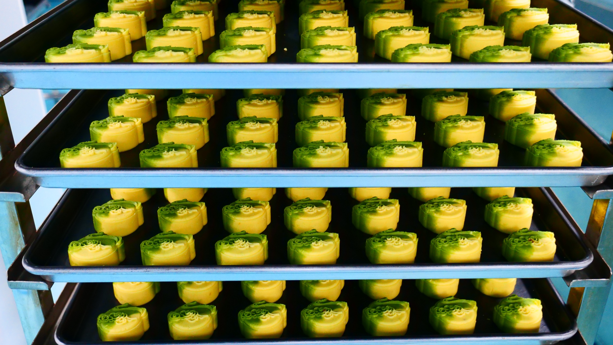 Matcha mooncakes are seen in Jiangkou County, southwest China's Guizhou Province, on September 4, 2025. /Photo provided to CGTN