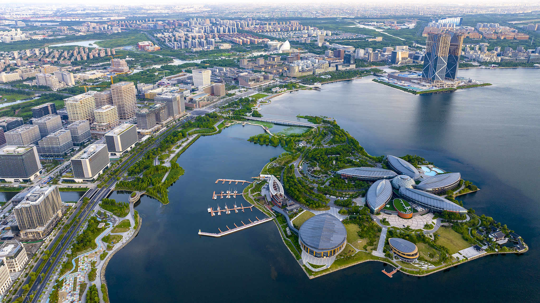 Aerial view of the Shanghai Free Trade Zone, a cluster of high-rise buildings sprang up and accelerated the rise of a modern, futuristic city, July 8, 2024. /VCG