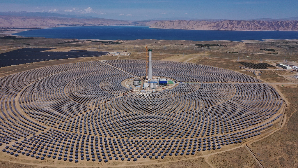 An aerial view of the solar photovoltaic power plant in Gonghe County, Hainan Tibetan Autonomous Prefecture in northwest China's Qinghai Province, May 25, 2025. /VCG