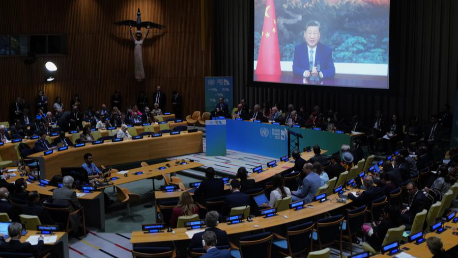 Chinese President Xi Jinping addresses the United Nations Climate Summit 2025 in New York by video on September 24, 2025. /Xinhua