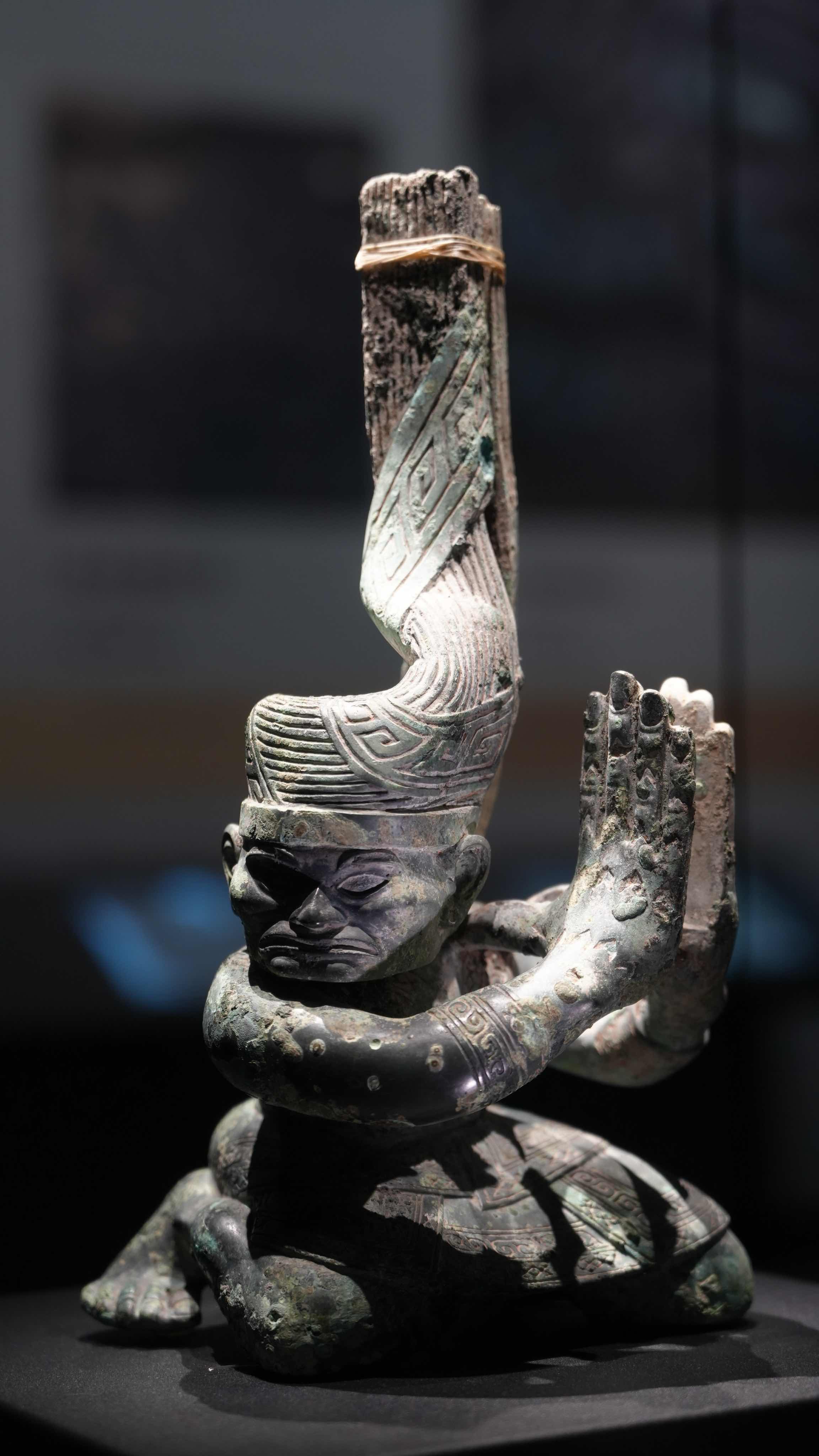 A pottery artifact on display at the Sanxingdui Museum in Guanghan, southwest China's Sichuan Province. /CGTN