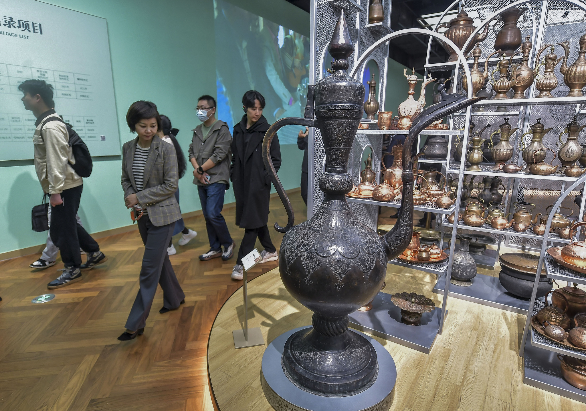 Bronze wares are displayed at the Xinjiang Intangible Cultural Heritage Museum on September 26, 2025. /VCG