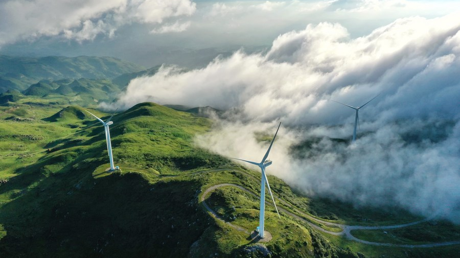 Wind turbines in Jiucaiping scenic spot in southwest China's Guizhou Province, August 19, 2020. /Xinhua