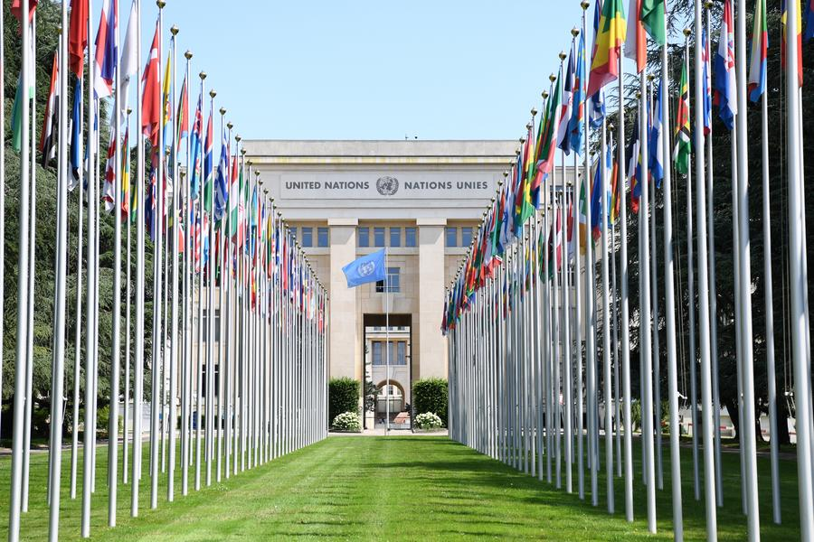 A United Nations flag is pictured at the Palais des Nations in Geneva, Switzerland, June 16, 2025. /Xinhua