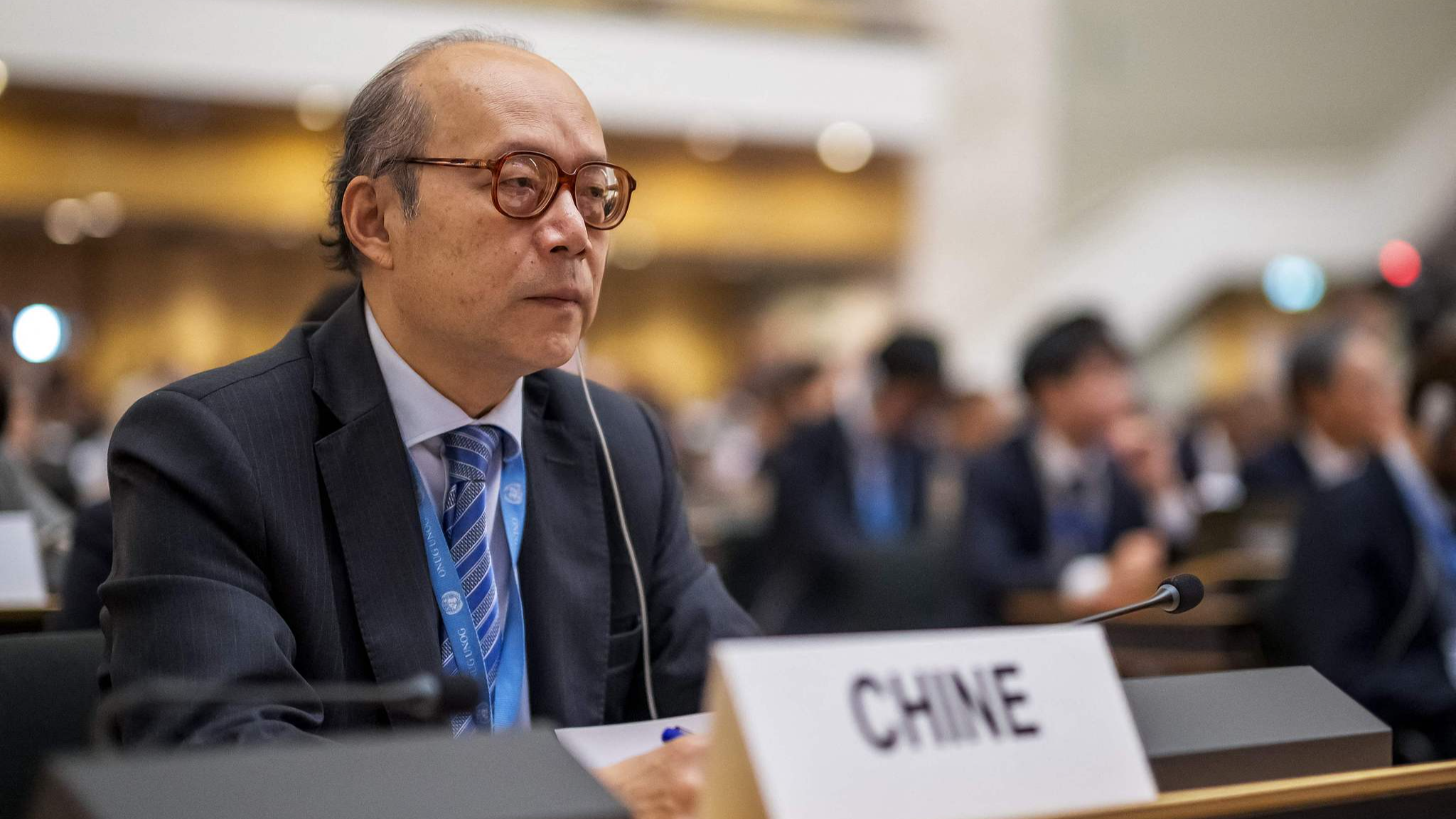Chen Xu, China's permanent representative to the United Nations Office at Geneva and other international organizations in Switzerland, attends an urgent debate of the UN Human Rights Council on Israel's Qatar attack in Geneva, on September 16, 2025. /VCG