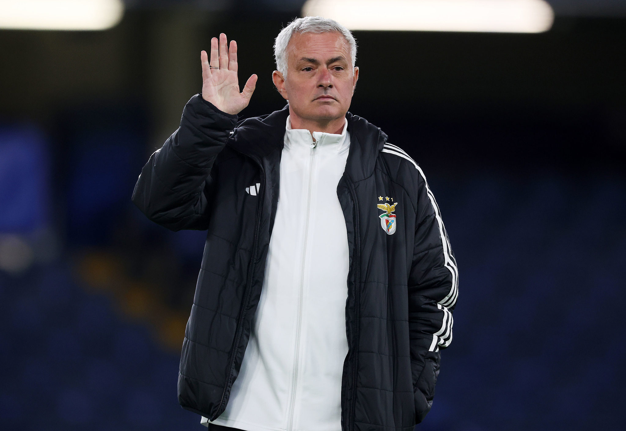 Jose Mourinho, coach of Benfica, attends the club's training session at Stamford Bridge ahead of the UEFA Champions League match against Chelsea in London, England, September 29, 2025. /VCG
