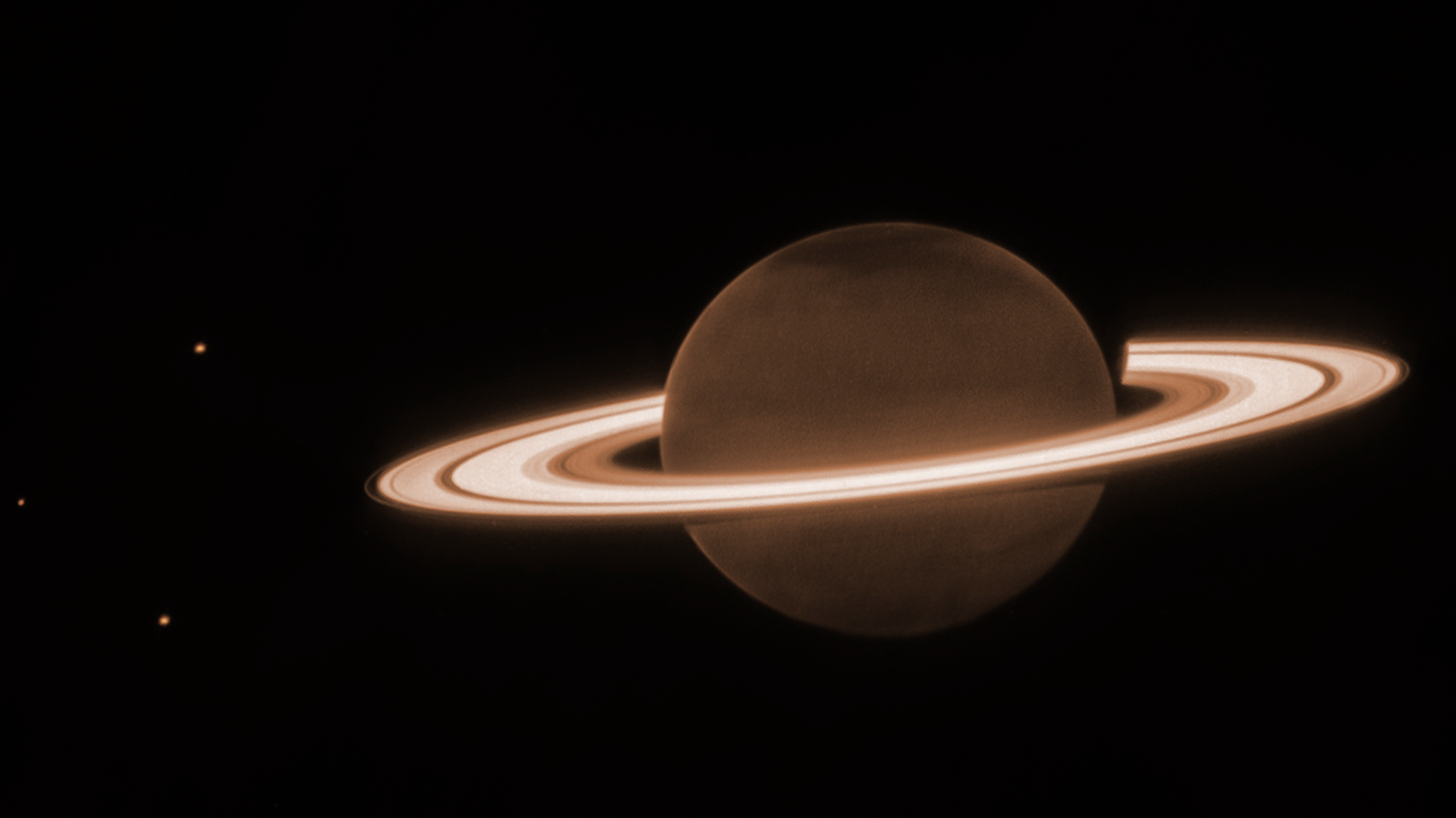 The James Webb Space Telescope captures Saturn and three of its moons, from left, Enceladus, Tethys, and Dione, June 30, 2023. /VCG