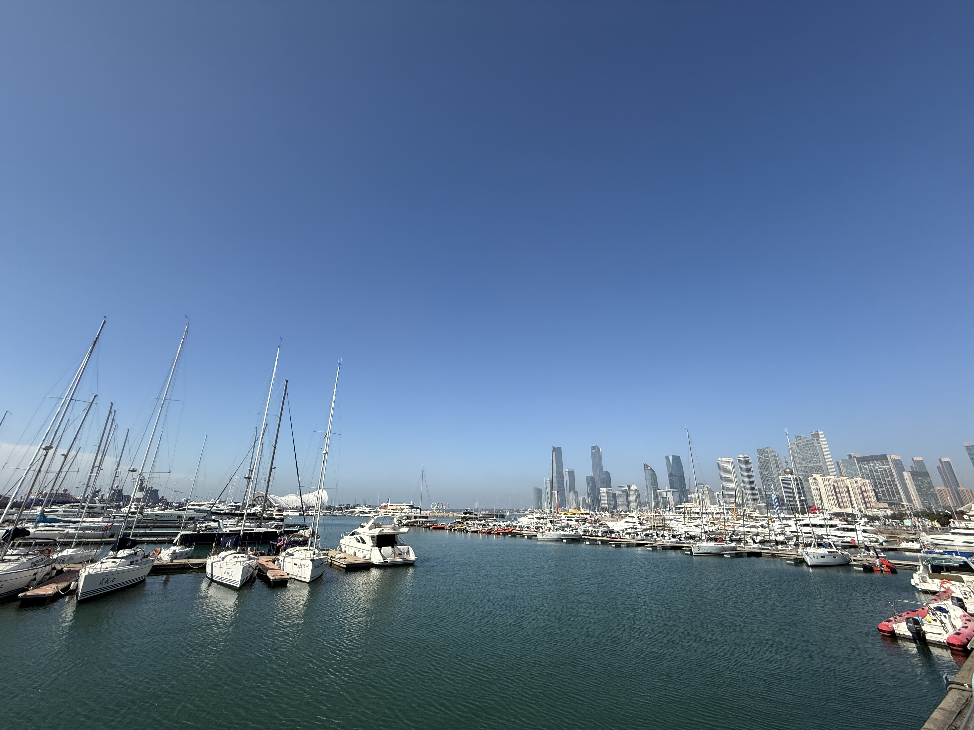 View of Qingdao harbor with rows of sailboat masts rising against the skyline, September 2025, Qingdao, China /Zaruhi Poghosyan