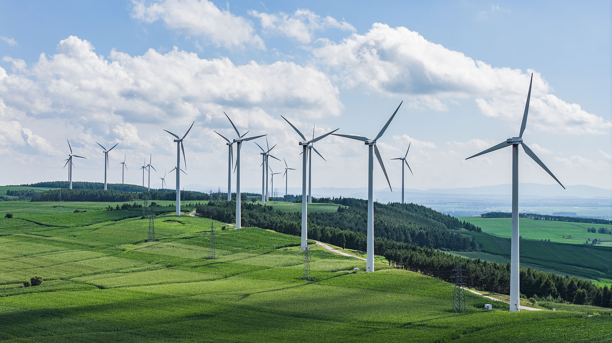 Wind turbines are seen in Jiamusi City, northeast China's Heilongjiang Province, July 21, 2025. /CFP