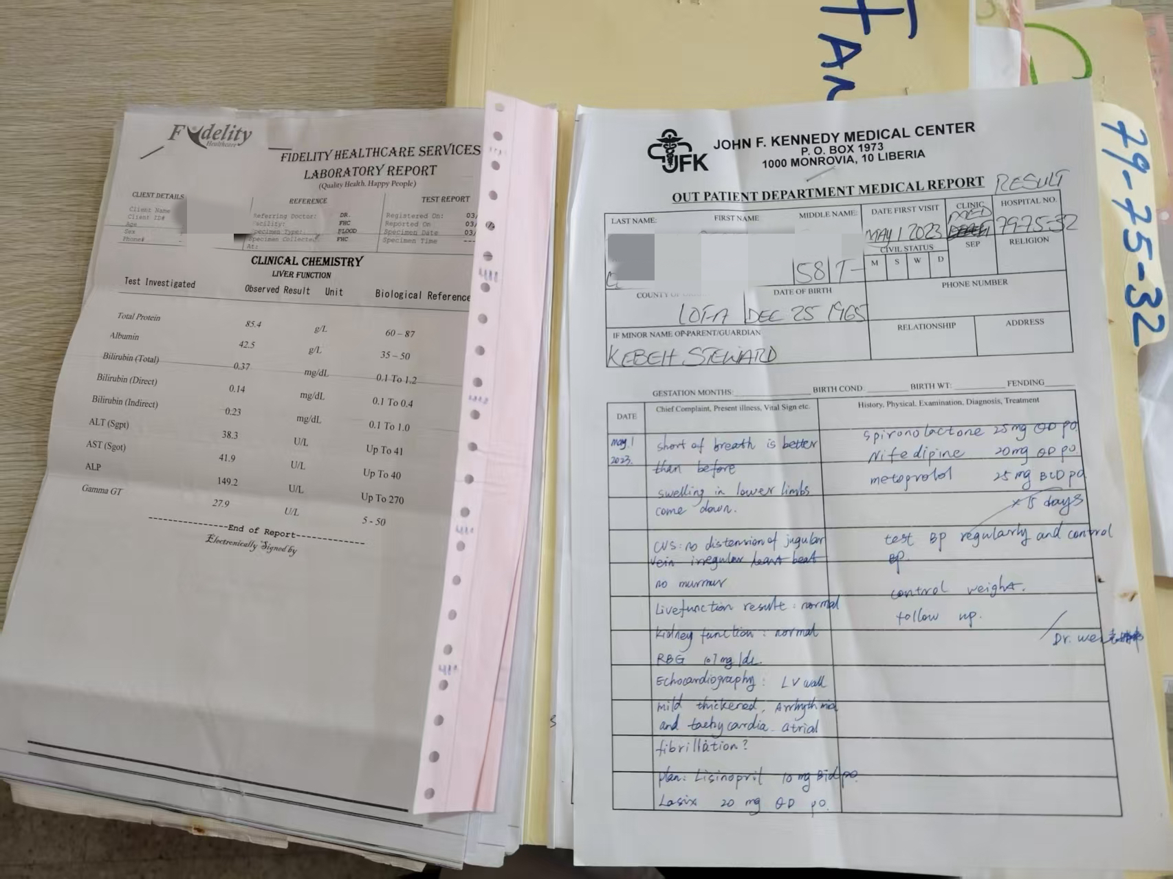 Handwritten medical records by Chinese doctor Yuan Jingwei at the JFK Medical Center in Monrovia, Liberia, May 1, 2023. /Yuan Jingwei