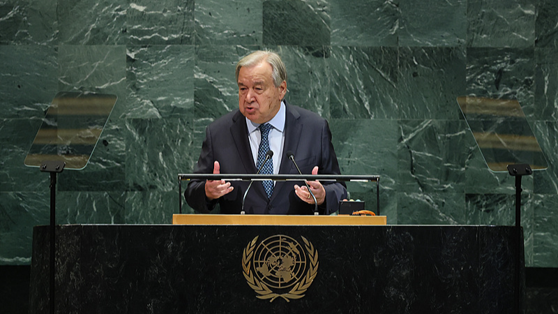 United Nations Secretary-General Antonio Guterres speaks during the United Nations General Assembly at the United Nations headquarters in New York, September 23, 2025. /VCG