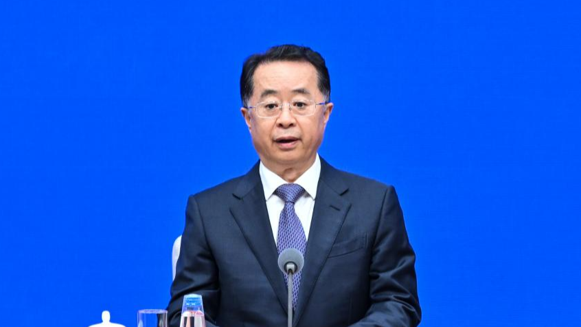 Lu Zhiyuan, China's minister of civil affairs, speaks during a press conference held by the State Council Information Office (SCIO) on achievements in civil affairs during the 14th Five-Year Plan period (2021-2025) in Beijing, China, October 10, 2025. /Xinhua