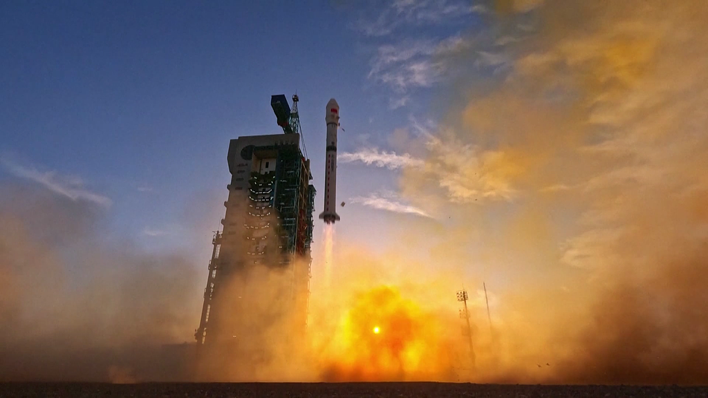 China launches a new test satellite into space from the Jiuquan Satellite Launch Center in northwest China, October 13, 2025. /VCG