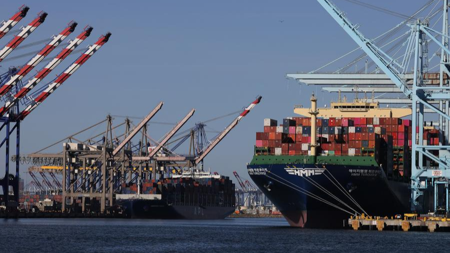 Cargo ships loaded with containers at the Port of Los Angeles in California, United States, May 10, 2025. /Xinhua