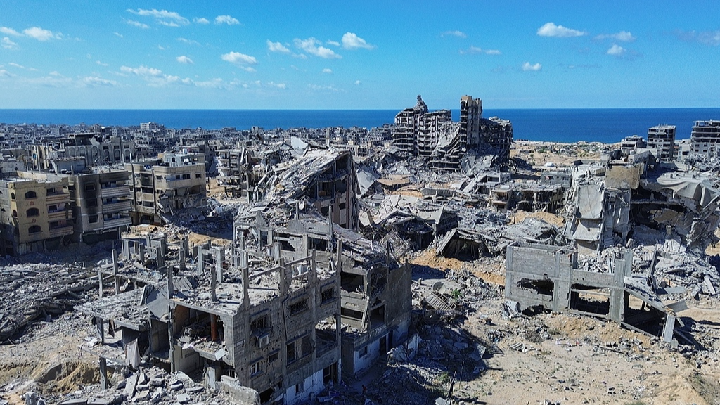 Buildings destroyed during two years of Israeli army bombardments are seen near the seashore in Gaza City, October 15, 2025. /VCG